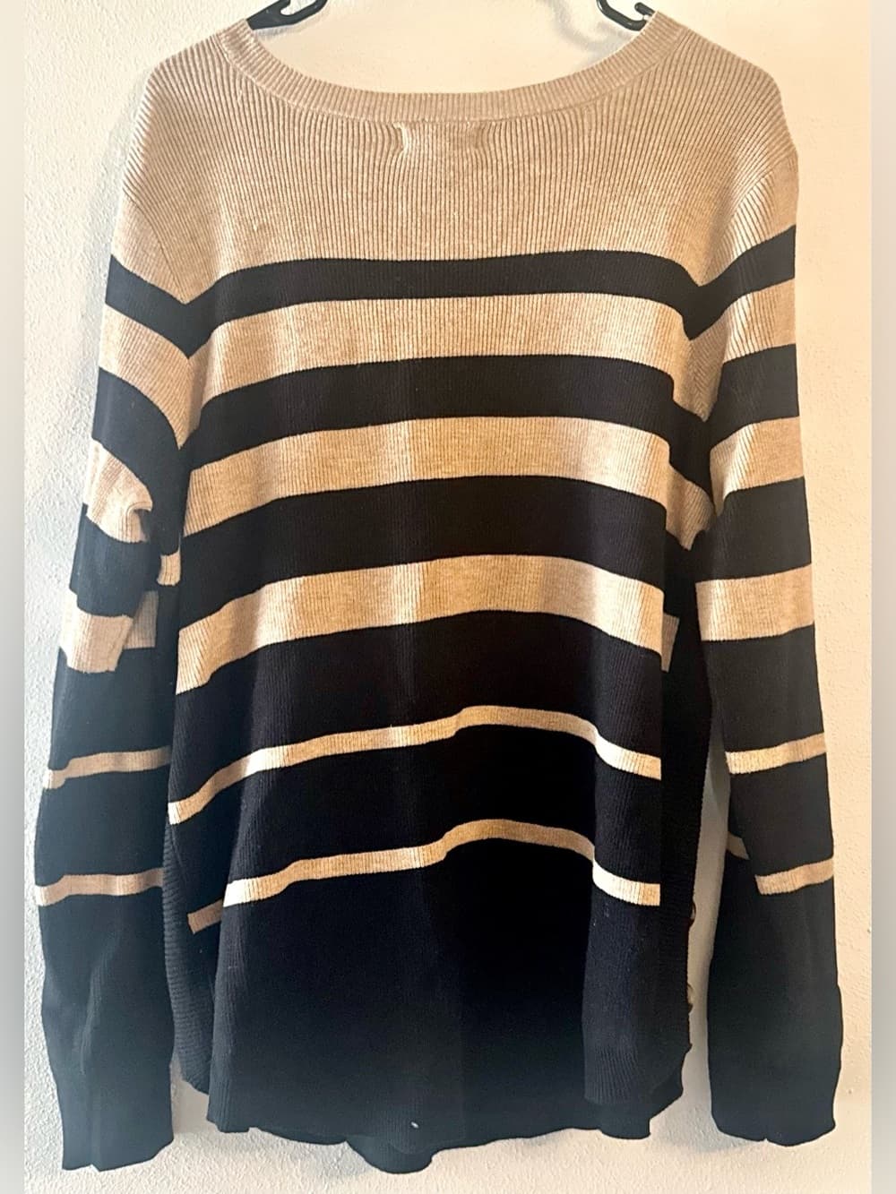 Kathy Ireland Tan Black Striped Knit Sweater 1X Plus Long Sleeve - Thumbnail 2