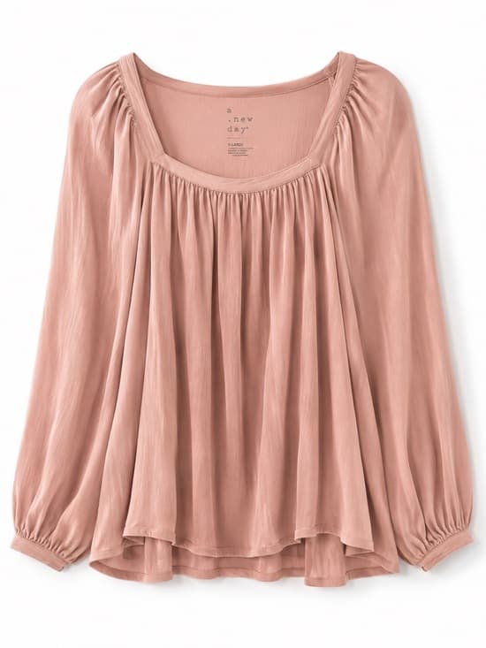 A New Day Dusty Rose Puff Sleeve Open Back Blouse XL Flowy - Thumbnail 9