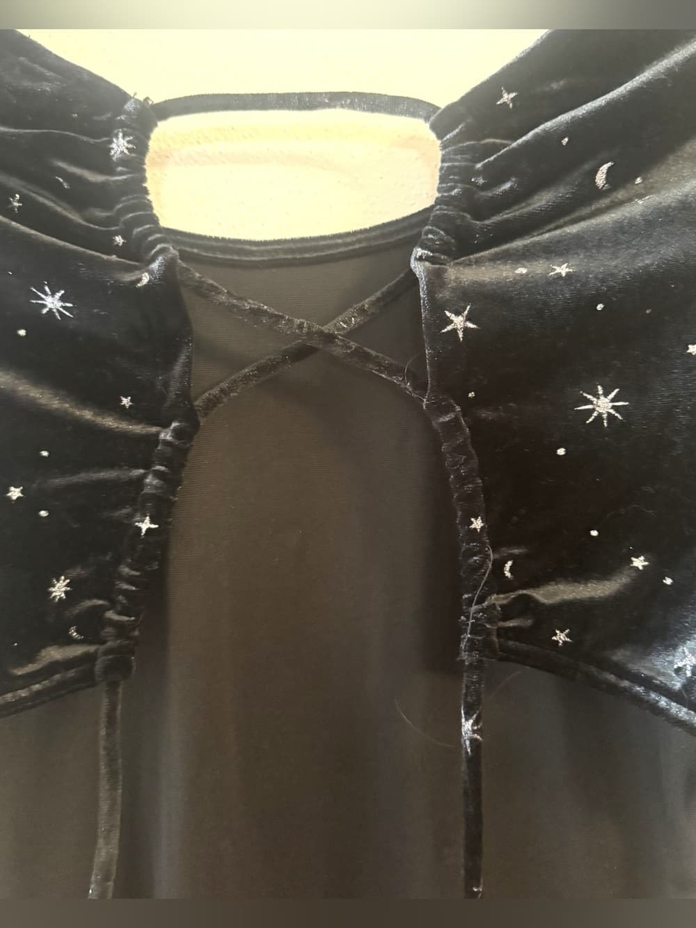 Wild Fable Black Velvet Star Print Long Sleeve Lace-Up Back Bodysuit S - Thumbnail 4