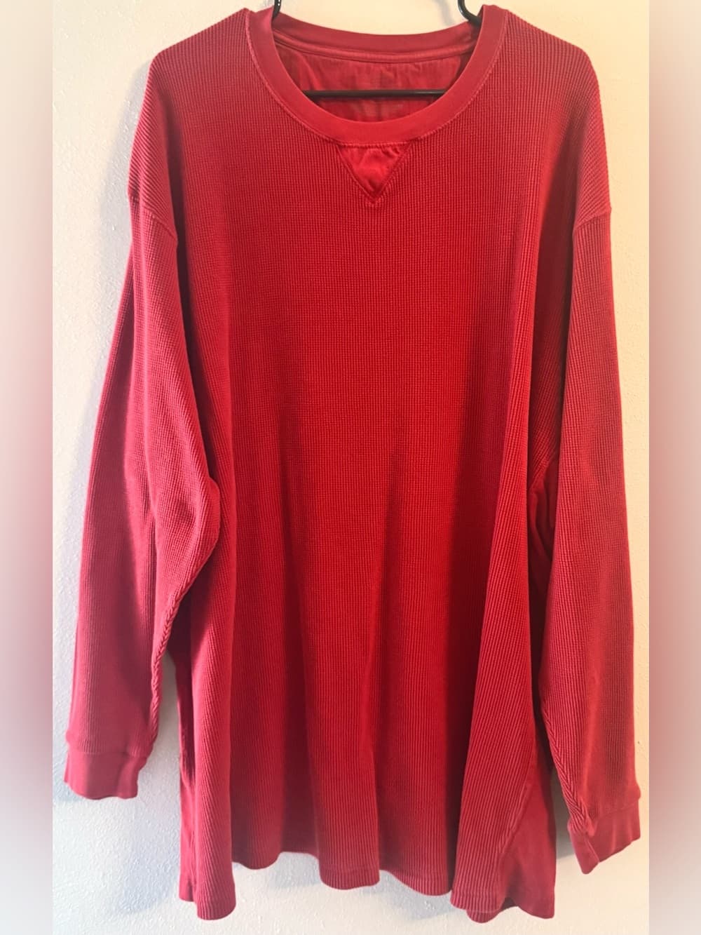 Red Textured Thermal Waffle Knit Crew Neck Tee 4XB Big & Tall Pullover