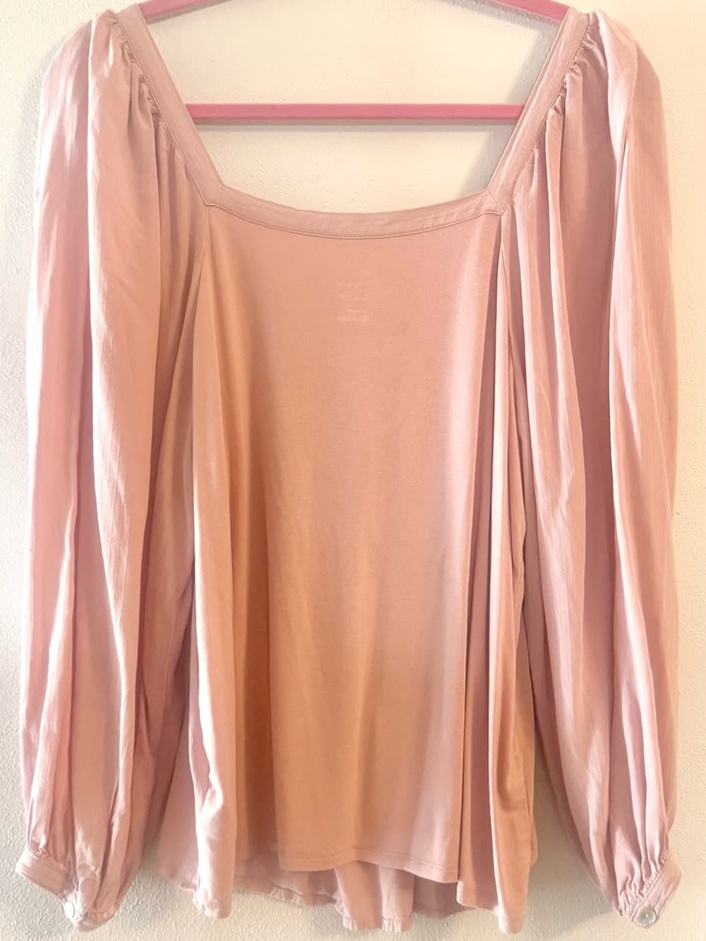 A New Day Dusty Rose Puff Sleeve Open Back Blouse XL Flowy - Thumbnail 2