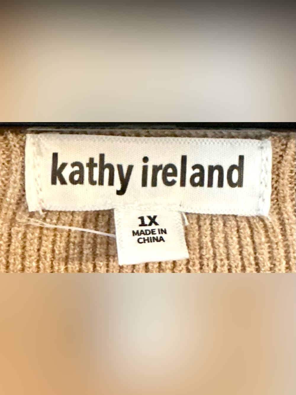 Kathy Ireland Tan Black Striped Knit Sweater 1X Plus Long Sleeve - Thumbnail 5