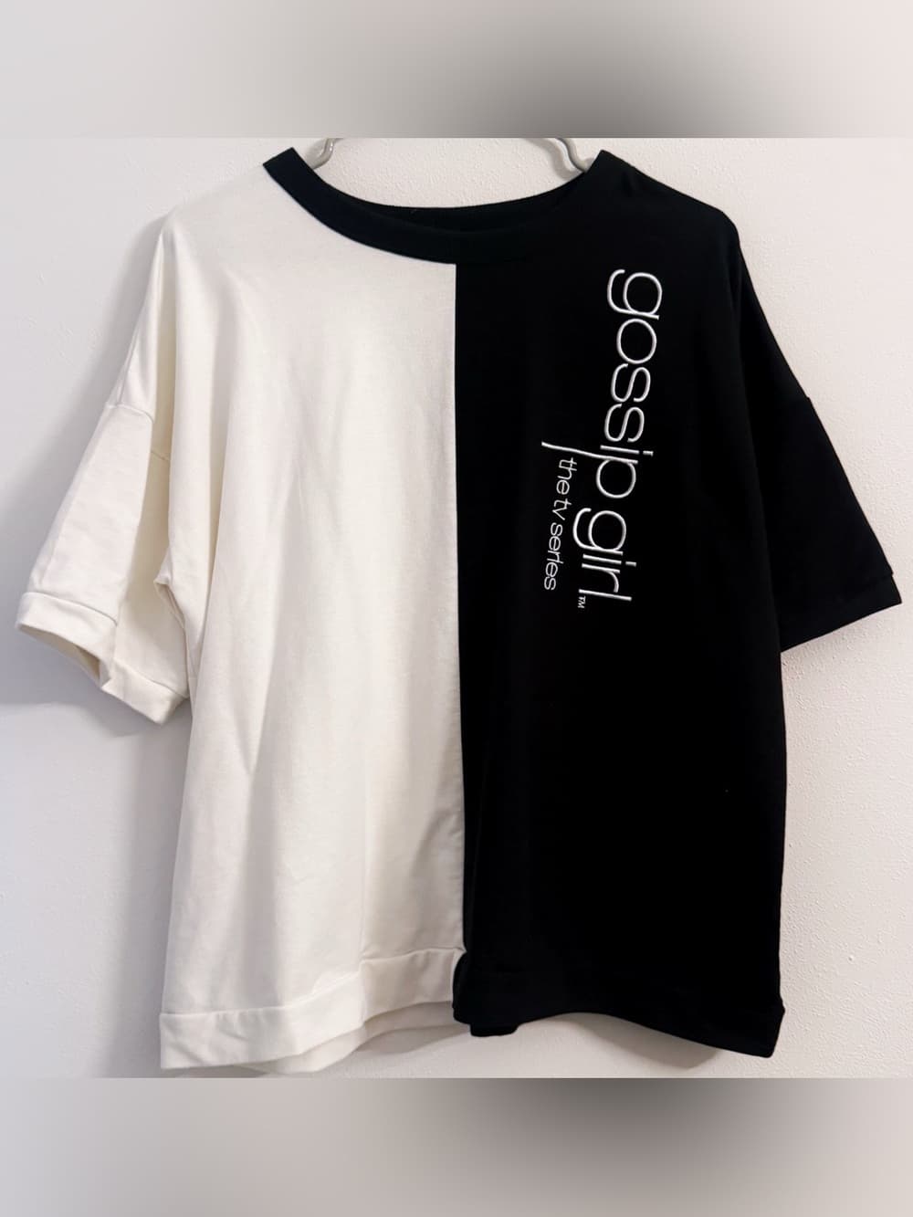 Gossip Girl Black White Colorblock Graphic Tee XL Oversized
