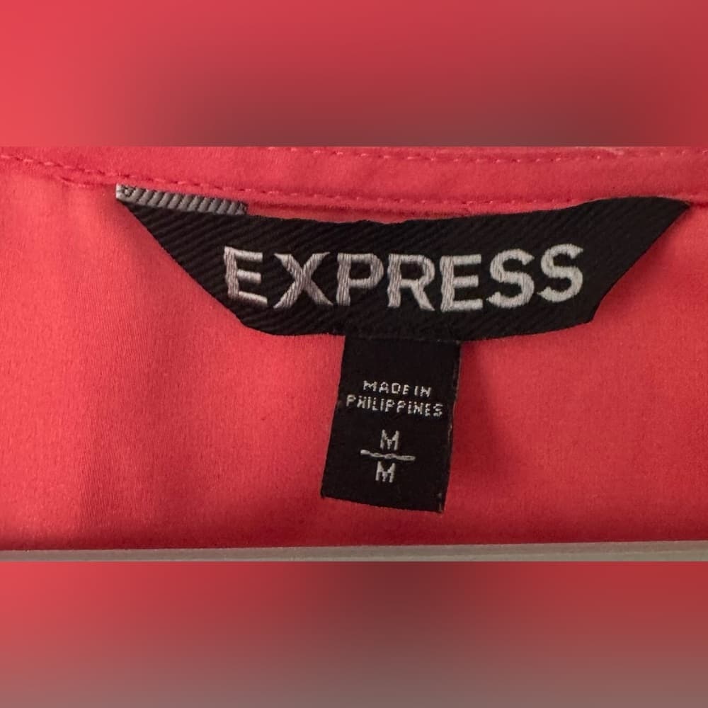 Express Women's Coral Zip Front Cap Sleeve Lightweight Blouse Size Medium - Thumbnail 3