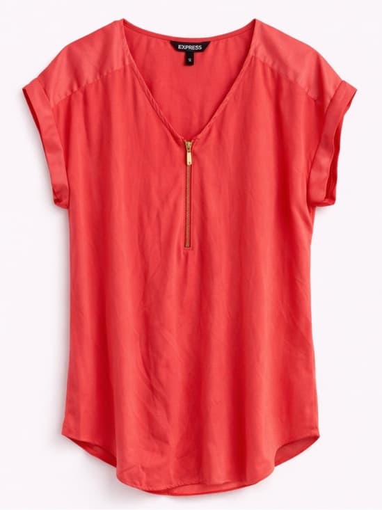 Express Women's Coral Zip Front Cap Sleeve Lightweight Blouse Size Medium - Thumbnail 7