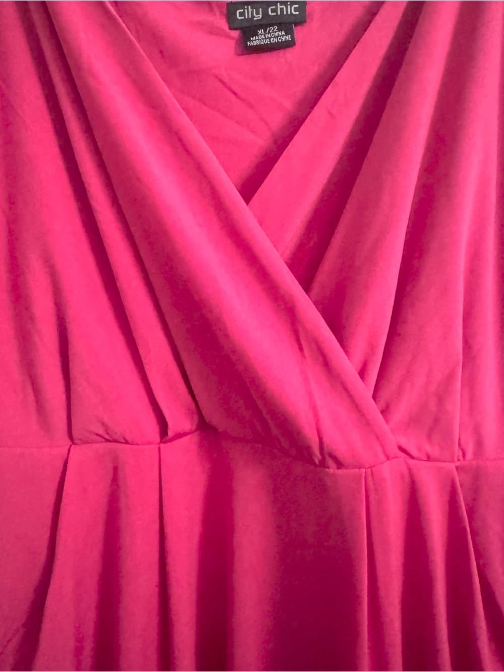 City Chic Fuchsia Pink Faux Wrap V-Neck Dress XL 22 Plus Size Flowy - Thumbnail 3