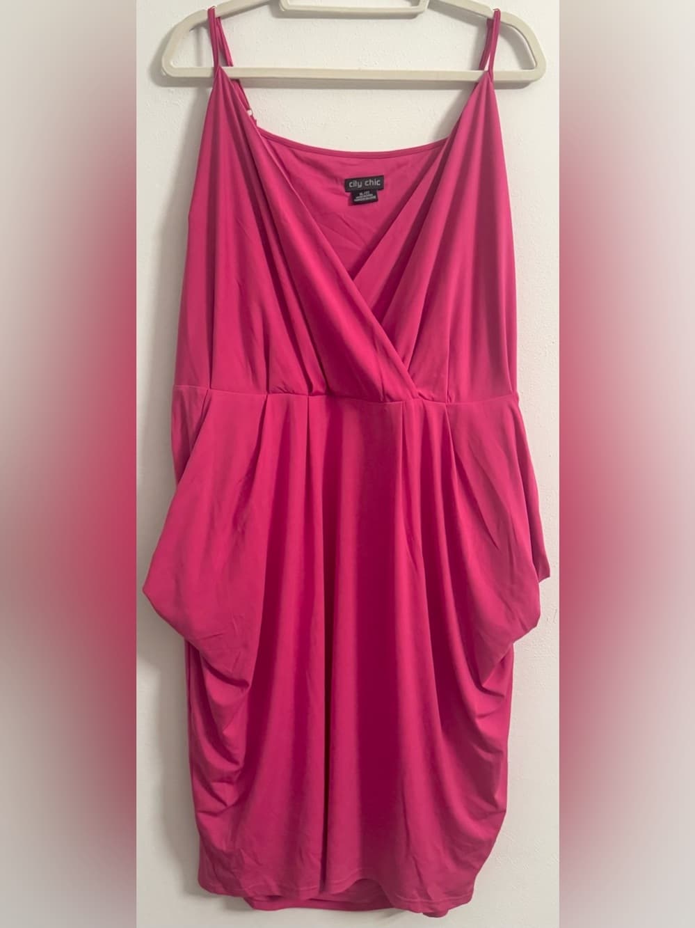 City Chic Fuchsia Pink Faux Wrap V-Neck Dress XL 22 Plus Size Flowy
