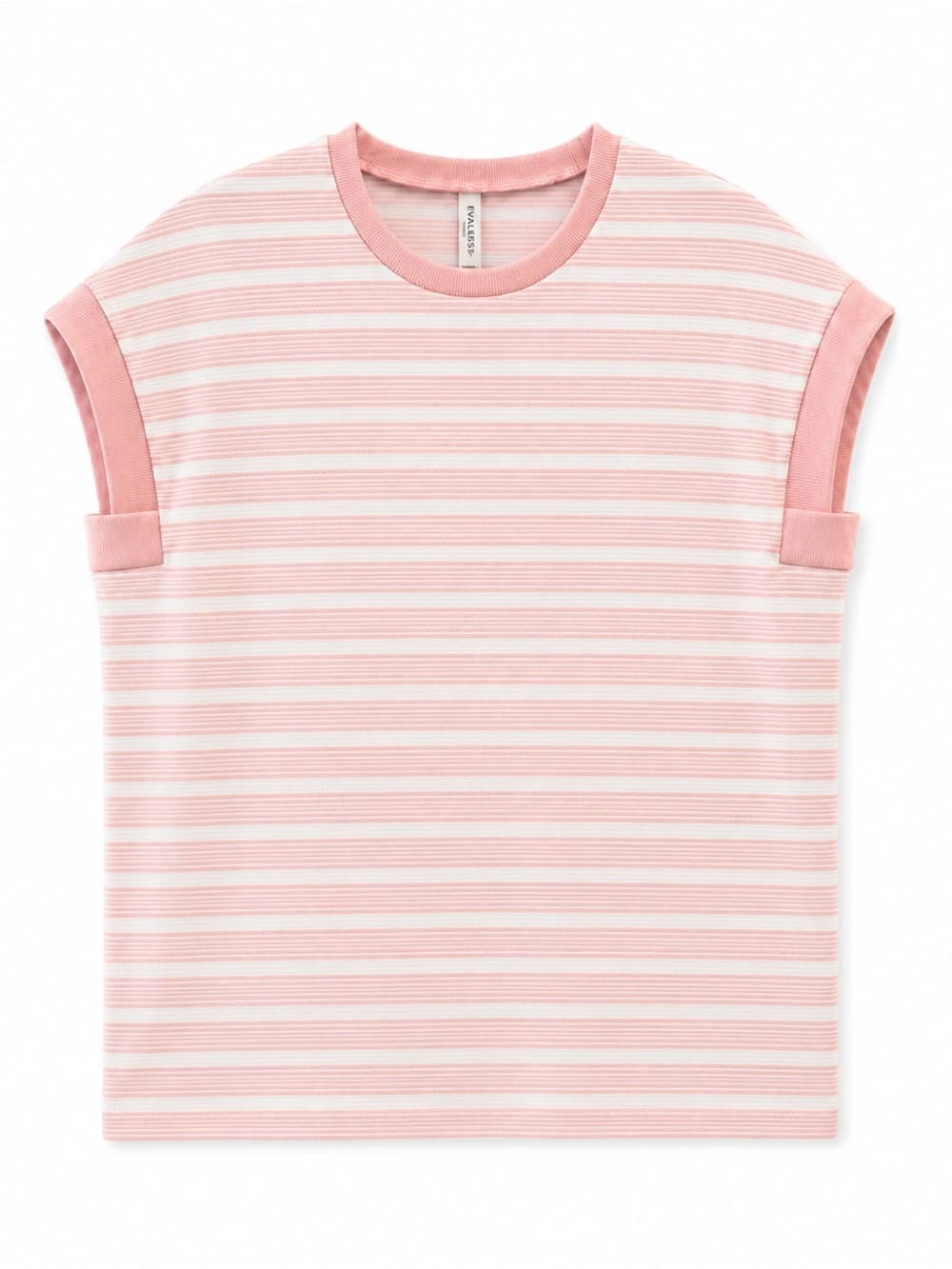 Evaless Pink White Striped Short Sleeve Knit Top XL Ribbed Trim Casual - Thumbnail 7