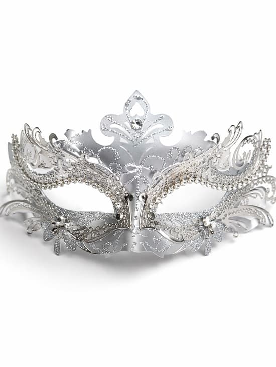 Silver White Masquerade Mask Lace Venetian Eye Mask Costume Party Adjustable - Thumbnail 5
