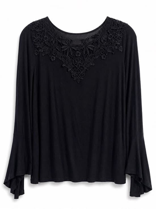 Midnight Velvet Women's Black Lace Sheer Sleeve Blouse Dressy Size Large - Thumbnail 6