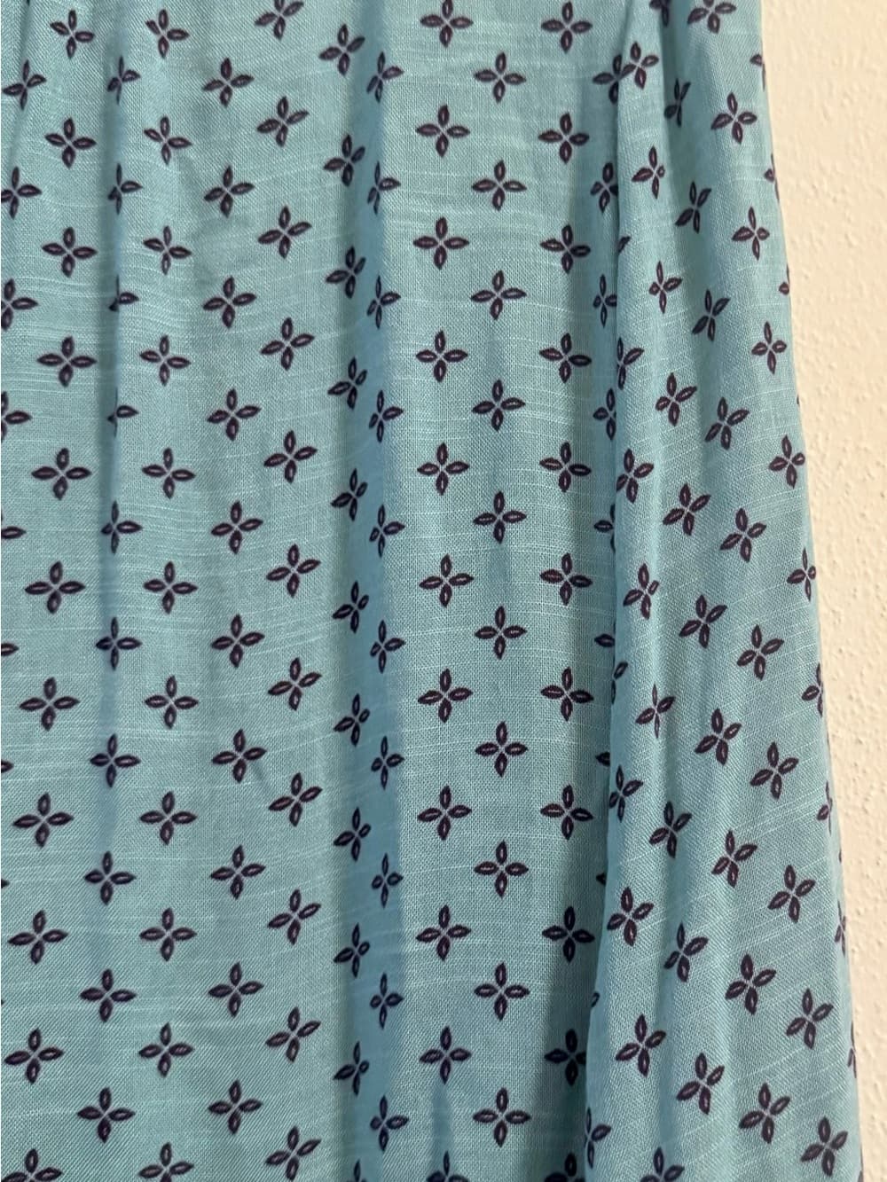 Time and Tru Teal Blue Ditsy Print Long Sleeve Peasant Blouse L Boho Tie Neck - Thumbnail 4