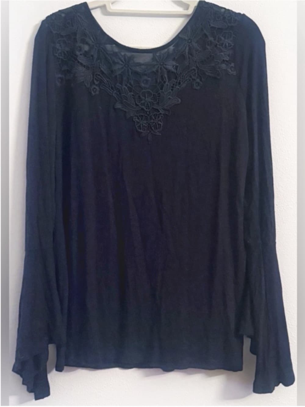 Midnight Velvet Women's Black Lace Sheer Sleeve Blouse Dressy Size Large