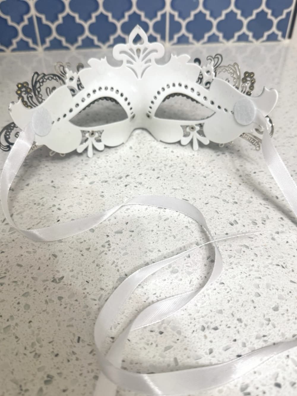 Silver White Masquerade Mask Lace Venetian Eye Mask Costume Party Adjustable - Thumbnail 3