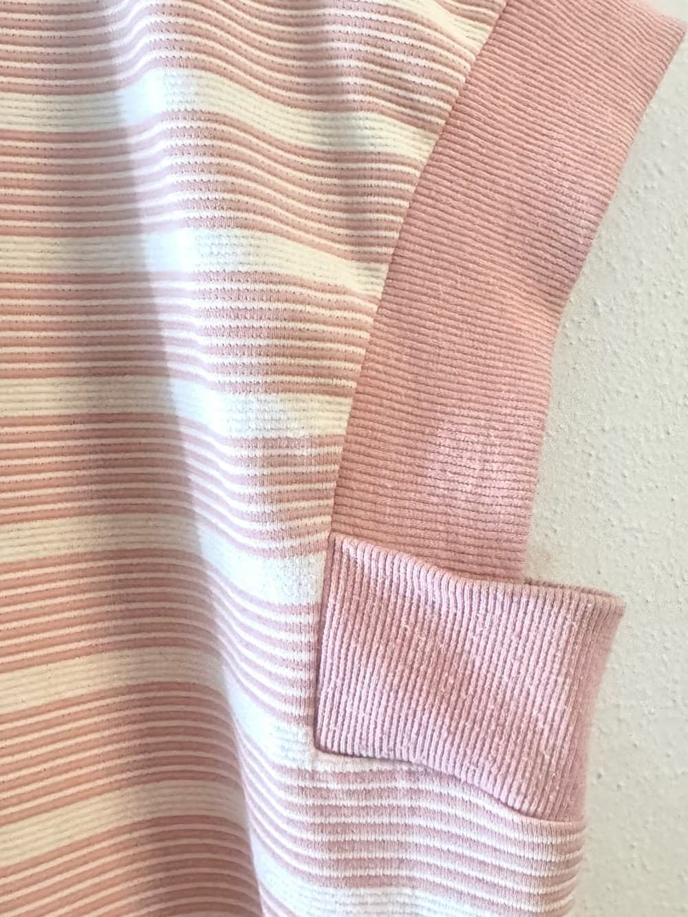 Evaless Pink White Striped Short Sleeve Knit Top XL Ribbed Trim Casual - Thumbnail 4