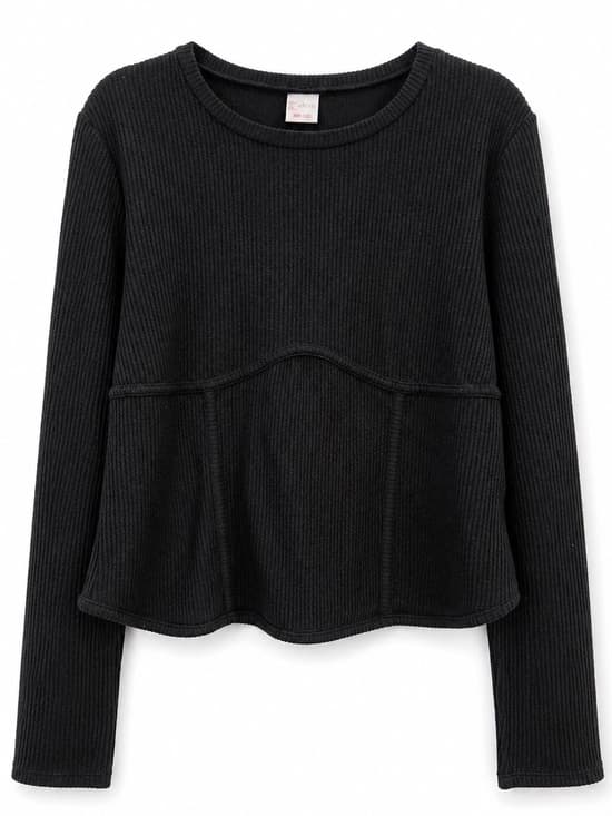 No Boundaries Women's Black Ribbed Babydoll Long Sleeve Top Plus Size XXXL - Thumbnail 8