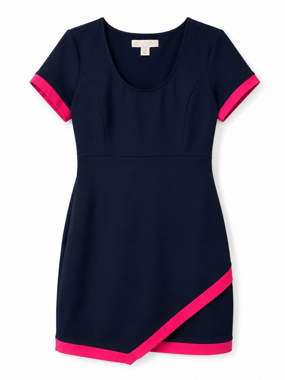 Nicki Minaj Women's Navy Blue Hot Pink Trim Short Sleeve Dress Plus Size XXL - Thumbnail 8