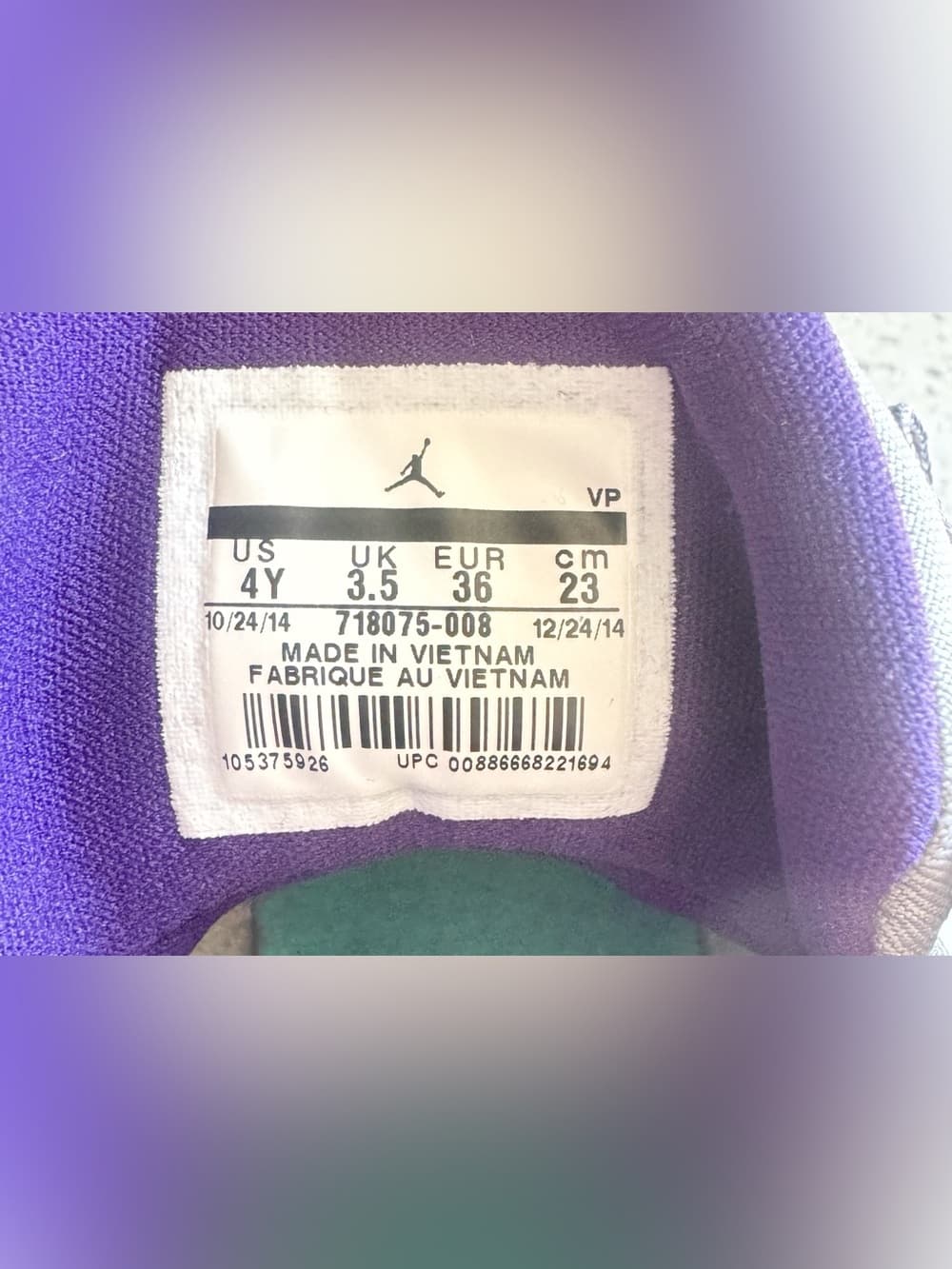 Nike Air Jordan Flight Origin 2 Sneakers White Purple Green Women's Size 5.5 - Thumbnail 7