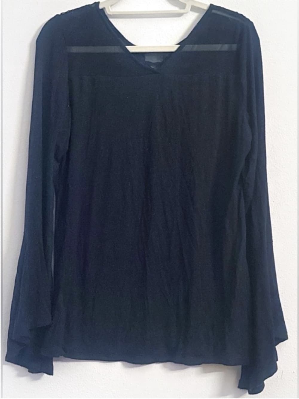 Midnight Velvet Women's Black Lace Sheer Sleeve Blouse Dressy Size Large - Thumbnail 2