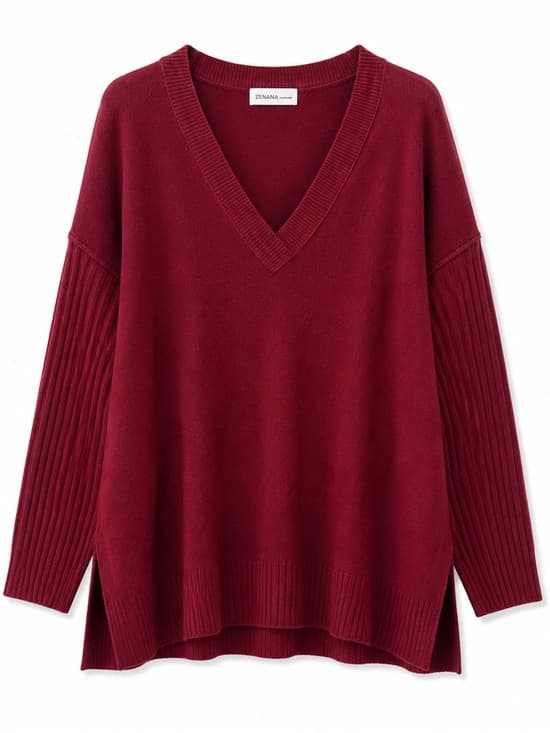 Zenana Outfitters Women's Burgundy Ribbed V-Neck Side Slit Tunic Top Size L/XL - Thumbnail 9