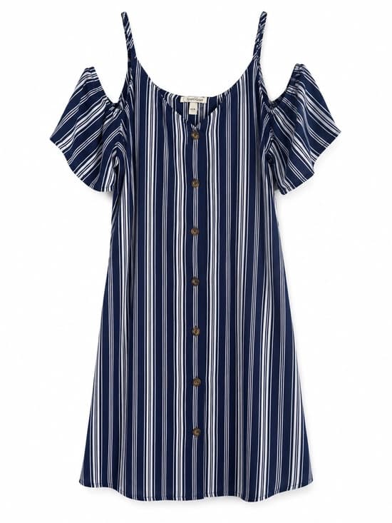 Speechless Cold Shoulder Navy Blue White Striped Mini Dress XXL - Thumbnail 9