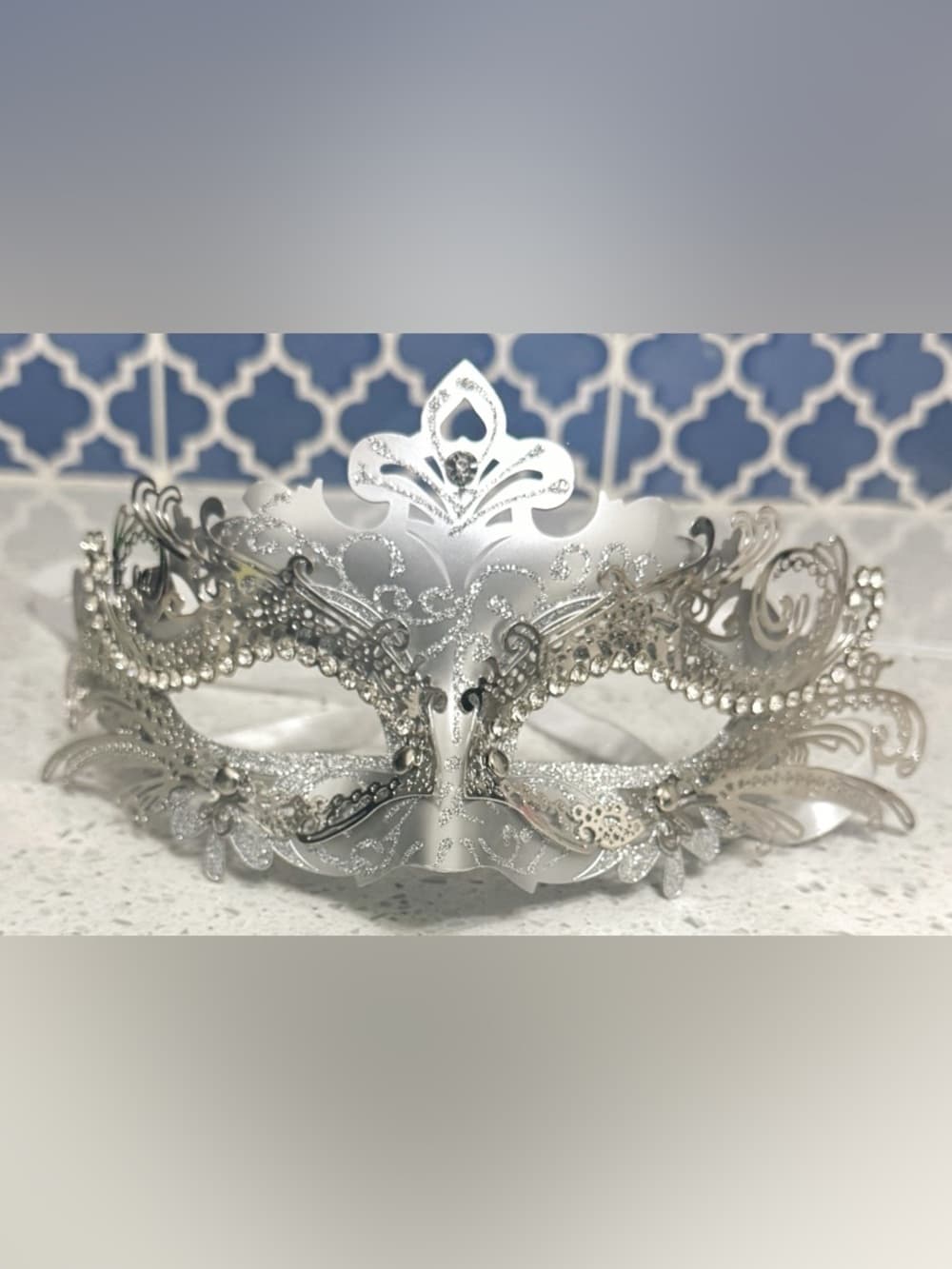 Silver White Masquerade Mask Lace Venetian Eye Mask Costume Party Adjustable