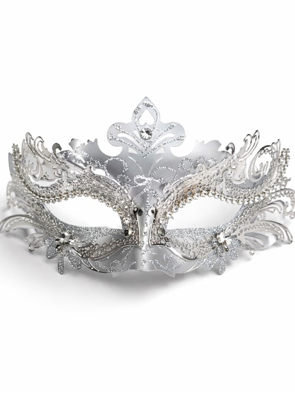 Silver White Masquerade Mask Lace Venetian Eye Mask Costume Party Adjustable - Thumbnail 4