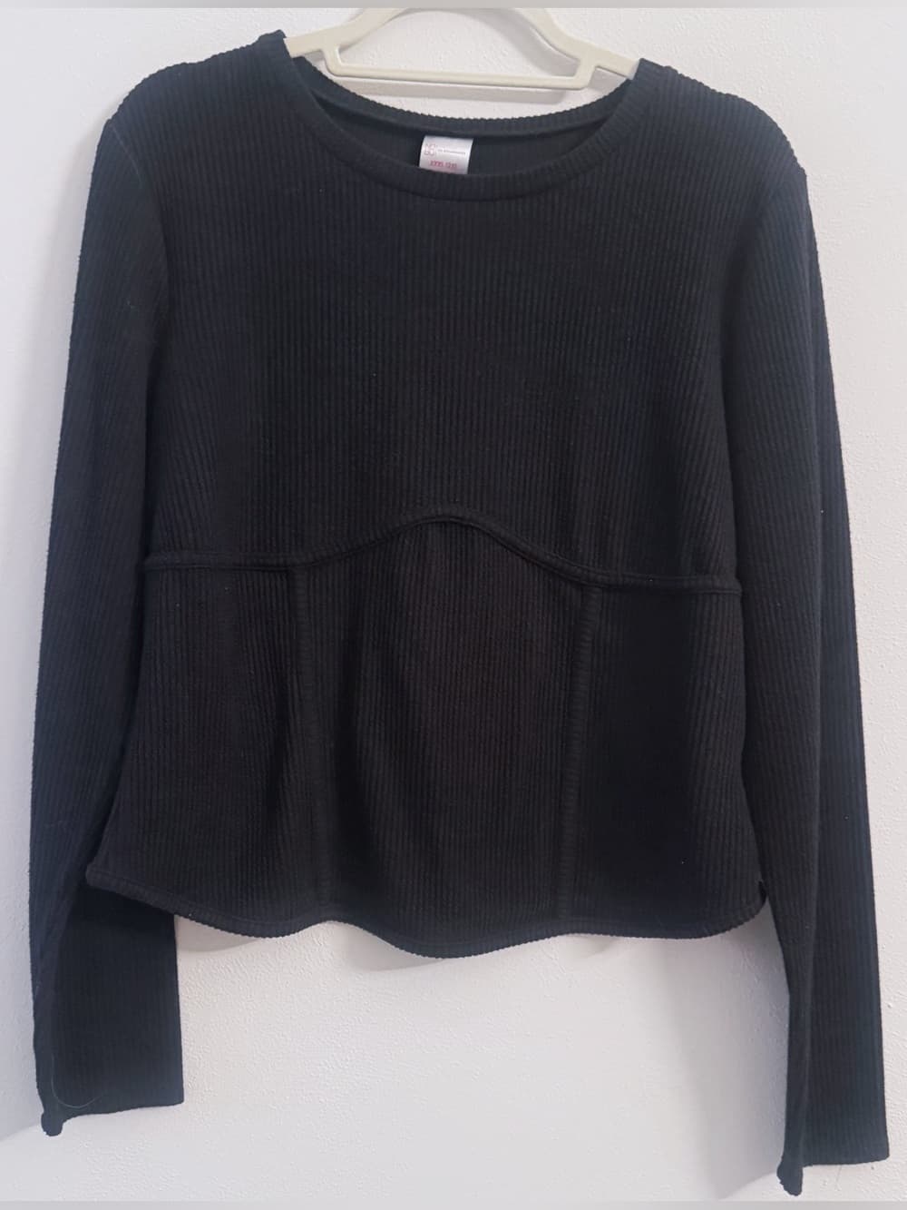 No Boundaries Women's Black Ribbed Babydoll Long Sleeve Top Plus Size XXXL