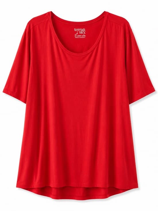 Terra & Sky Women's Red Cotton Modal Side Slit Tunic Top Plus Size 1X - Thumbnail 9
