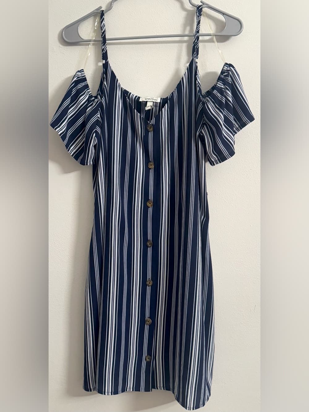 Speechless Cold Shoulder Navy Blue White Striped Mini Dress XXL