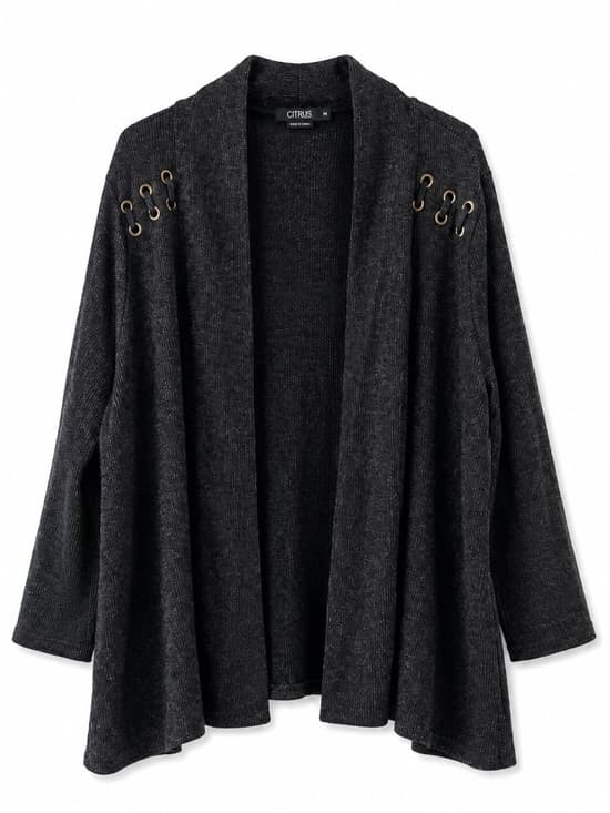 Cure. Women's Charcoal Gray Lace-Up Open Front Cardigan Grommet Plus Size 3X - Thumbnail 8