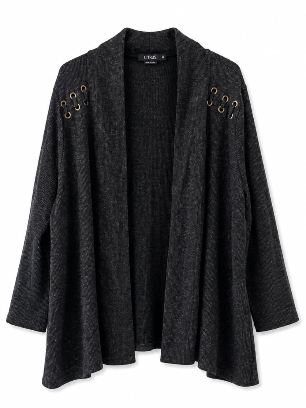 Cure. Women's Charcoal Gray Lace-Up Open Front Cardigan Grommet Plus Size 3X - Thumbnail 7