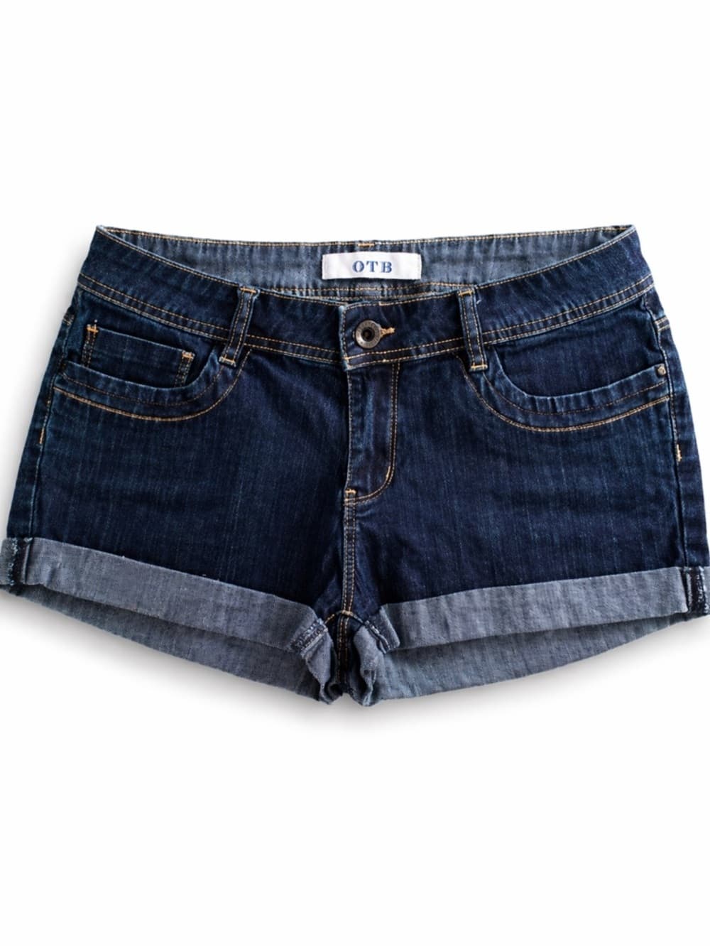 OTB Dark Wash Denim Shorts 9 Juniors Mid Rise Cuffed Stretch - Thumbnail 5