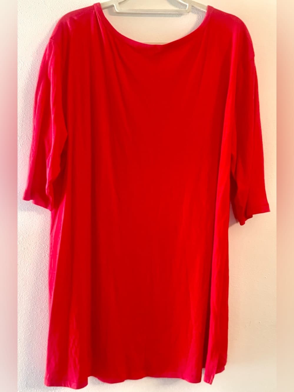 Terra & Sky Women's Red Cotton Modal Side Slit Tunic Top Plus Size 1X - Thumbnail 2