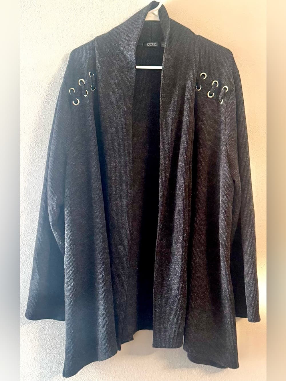 Cure. Women's Charcoal Gray Lace-Up Open Front Cardigan Grommet Plus Size 3X