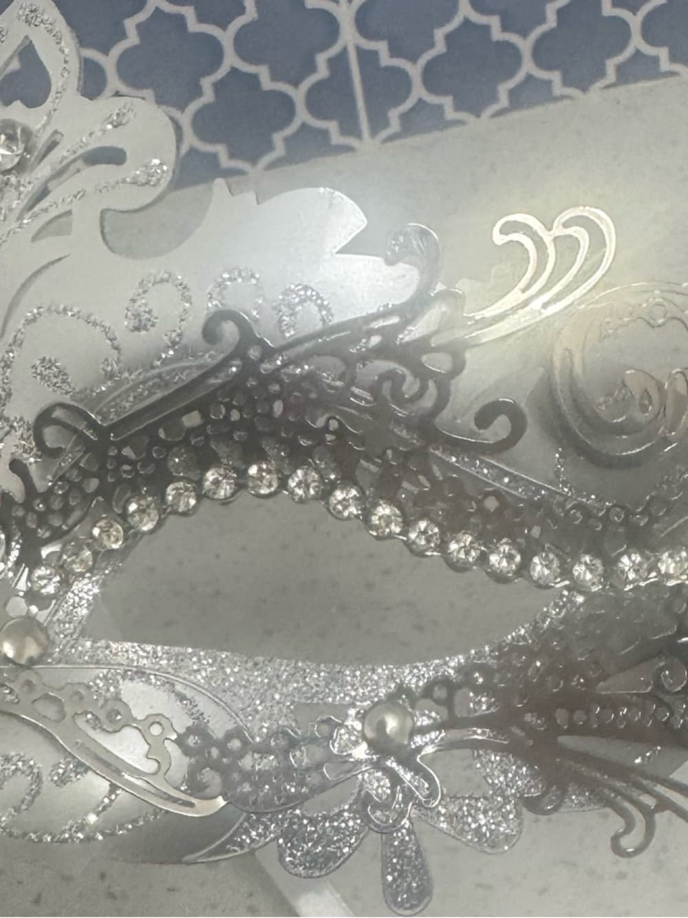 Silver White Masquerade Mask Lace Venetian Eye Mask Costume Party Adjustable - Thumbnail 2