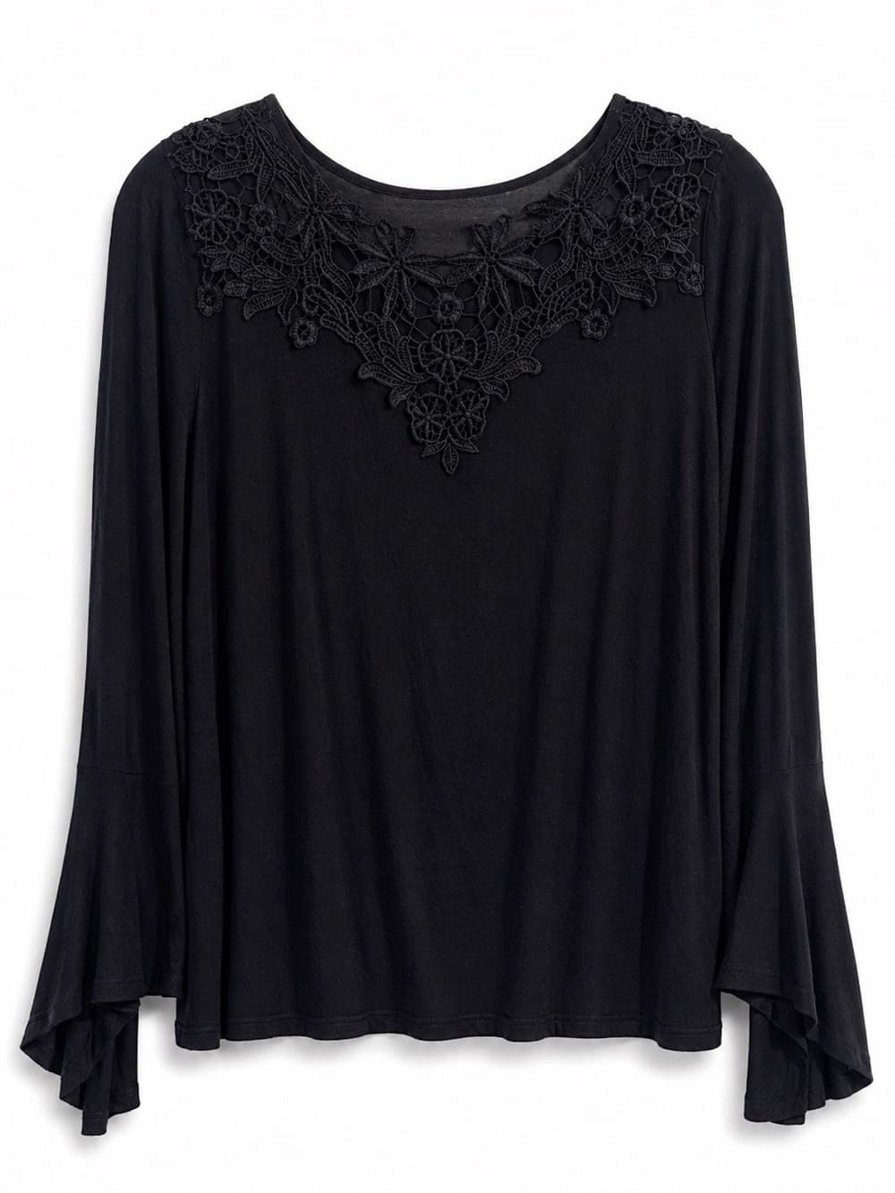 Midnight Velvet Women's Black Lace Sheer Sleeve Blouse Dressy Size Large - Thumbnail 5