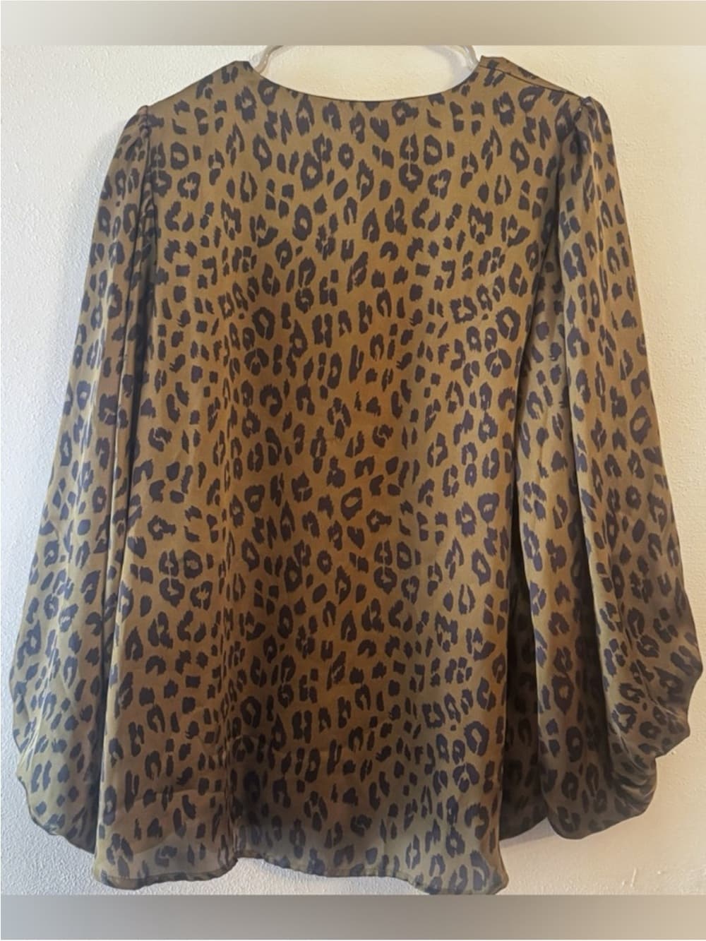 Adrienne Women's Leopard Print Sheer Flowy Balloon Sleeve Blouse Size Large - Thumbnail 2