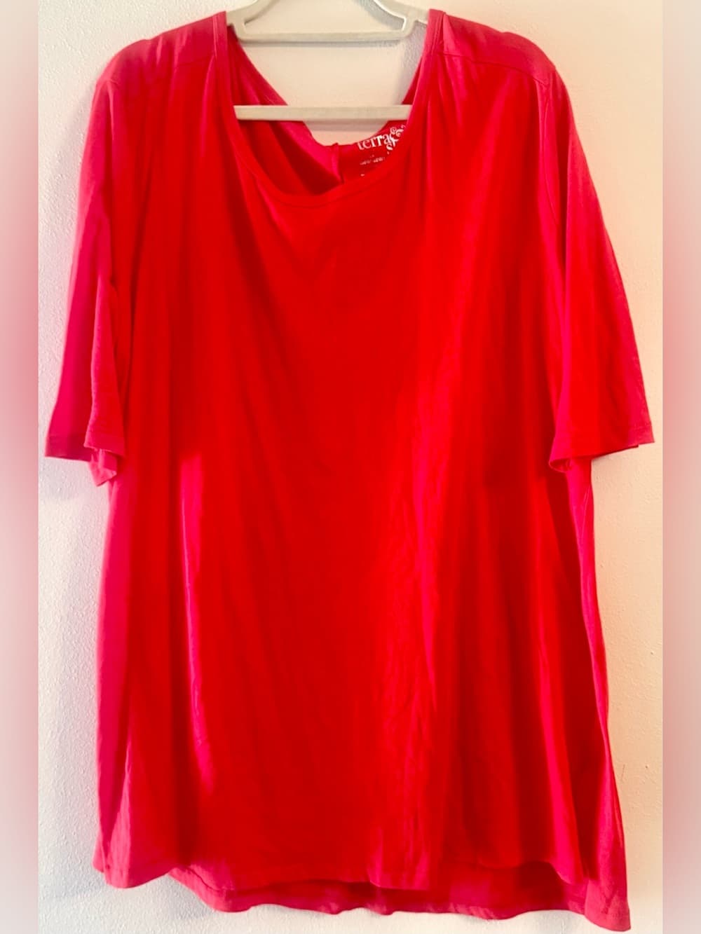 Terra & Sky Women's Red Cotton Modal Side Slit Tunic Top Plus Size 1X