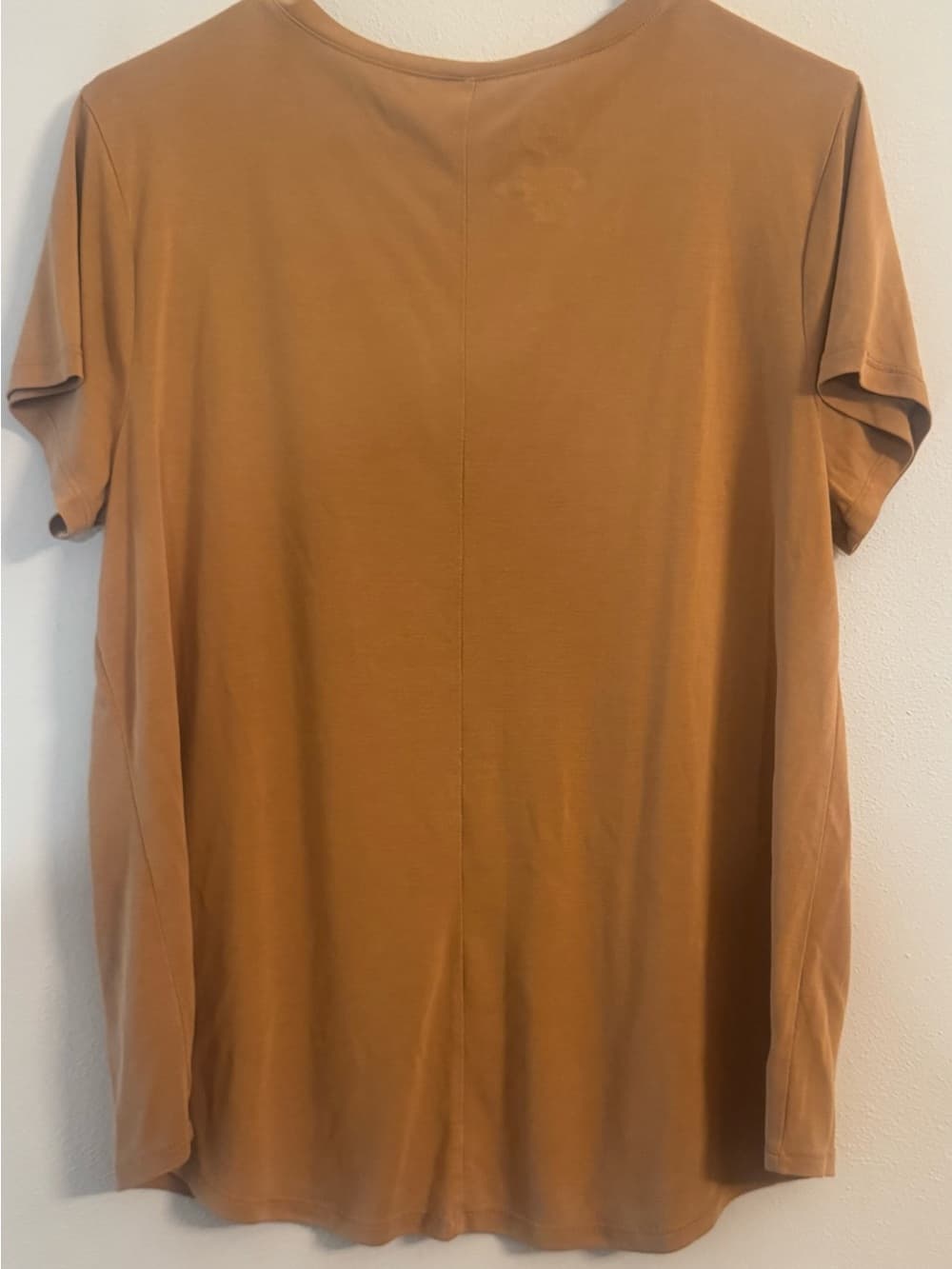 Women's Caramel Brown V-Neck Short Sleeve Tee Relaxed Fit Size XL - Thumbnail 2