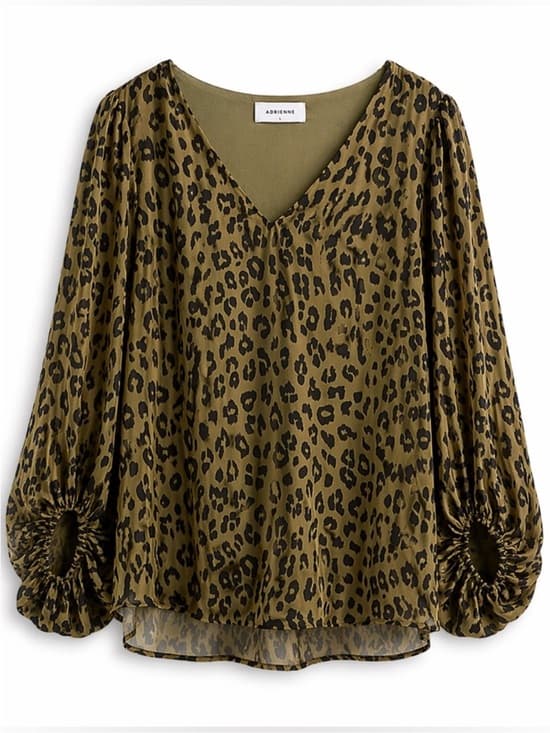 Adrienne Women's Leopard Print Sheer Flowy Balloon Sleeve Blouse Size Large - Thumbnail 8
