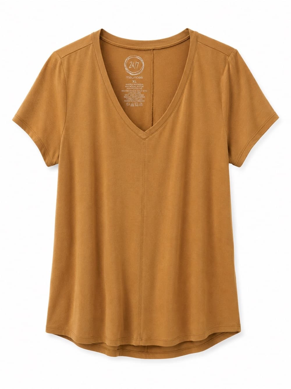 Women's Caramel Brown V-Neck Short Sleeve Tee Relaxed Fit Size XL - Thumbnail 6