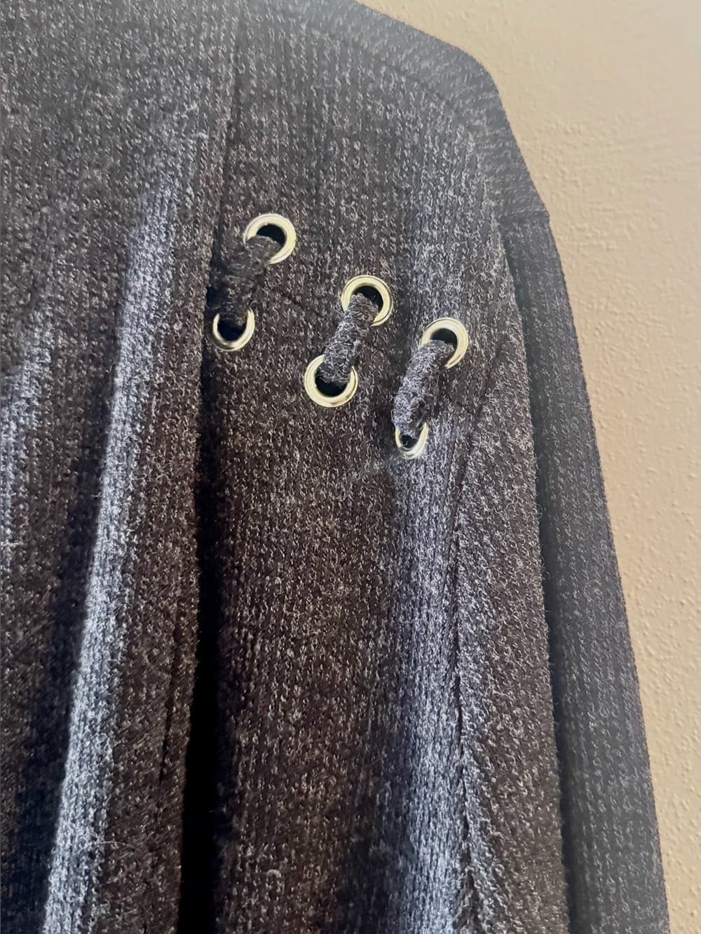Cure. Women's Charcoal Gray Lace-Up Open Front Cardigan Grommet Plus Size 3X - Thumbnail 3