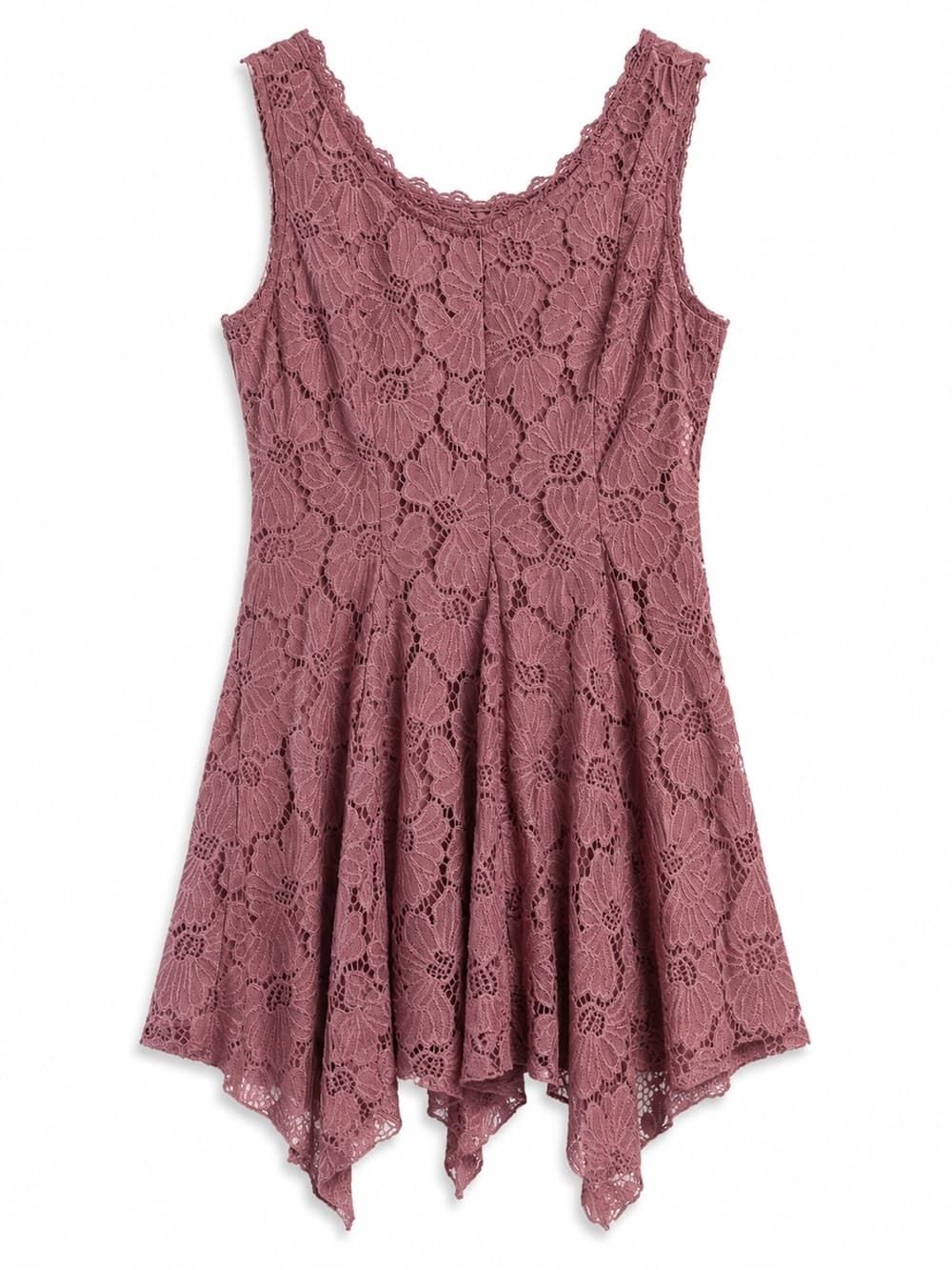 Altar'd State Women's Mauve Crochet Lace Handkerchief Hem Dress Size Small - Thumbnail 7
