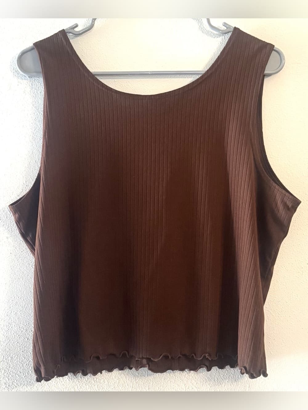No Boundaries Women's Brown Ribbed Button Front Crop Tank Top Plus Size XXXL - Thumbnail 2