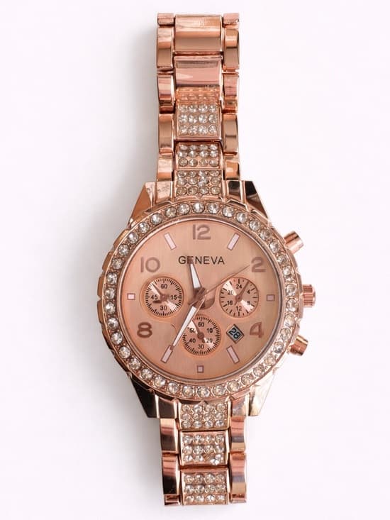 Geneva Stainless Steel Rose Gold Rhinestone Watch Bracelet Style - Thumbnail 7