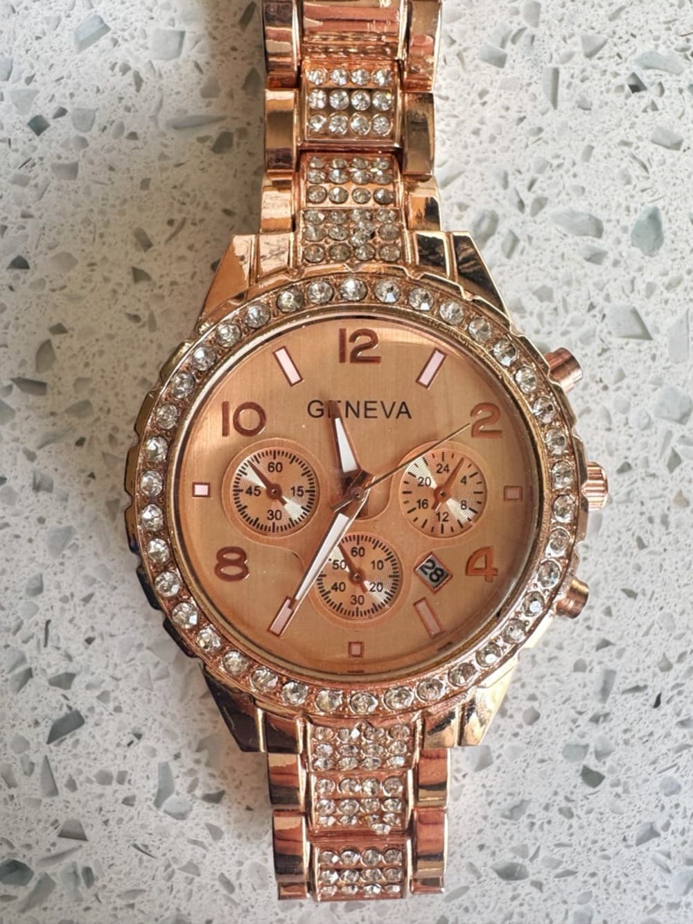 Geneva Stainless Steel Rose Gold Rhinestone Watch Bracelet Style - Thumbnail 2