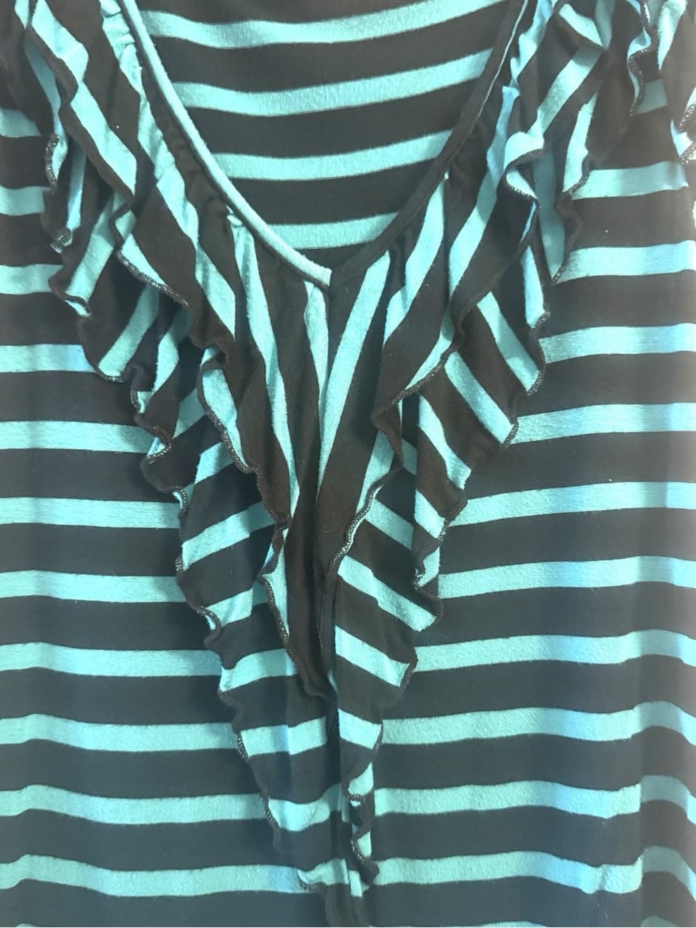 Bobeau Black Teal Striped Ruffle Front Flutter Sleeve Blouse S - Thumbnail 3