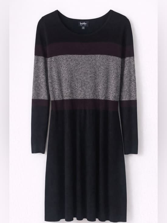 By & By Women's Black Gray Colorblock Long Sleeve Swing Dress Plus Size XXL - Thumbnail 7
