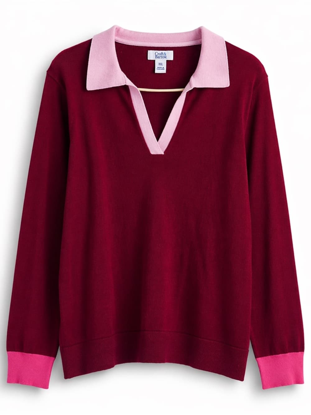 Croft & Barrow Burgundy Pink Rugby Sweater XXL Plus Size Collared Knit - Thumbnail 8