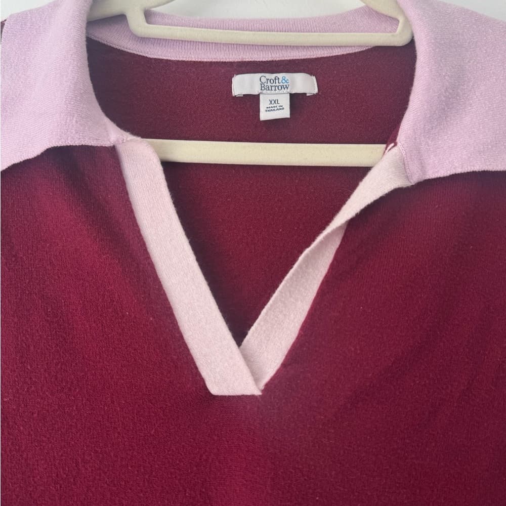 Croft & Barrow Burgundy Pink Rugby Sweater XXL Plus Size Collared Knit - Thumbnail 3